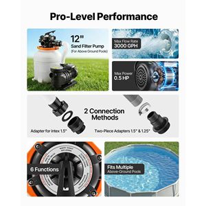 FlashPure Pompa Filtro a Sabbia da 0,5 HP 3000 GPH, Sistema di Filtraggio per Piscina da 12 Pollici con Timer, 6 Volte Più Veloce per Piscine Fuori Terra - Product Image 6