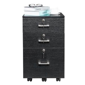 Armadietto Portadocumenti FCH a Tre Cassetti in Legno con Finitura Nera Effetto Legno, Soluzione Elegante per l'Organizzazione dell'Ufficio - Product Image 5