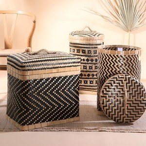 Bamboo lidded basket set excellent quality natural laundry <b>bin</b> <b>bedroom</b> bathroom storage <b>bins</b> - Product Image 3