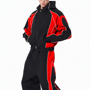 Survêtement coupe-vent pour homme, couleur noire, manches longues, capuche, fermeture éclair, coupe ample, streetwear, respirant, polyester, nylon - Product Image 3