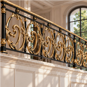 Royal Ironwork Gold Railing with Gilded Scroll Panels for Luxury Hotels Villas <b>Handrail</b> and Balustrade - Product Image 4
