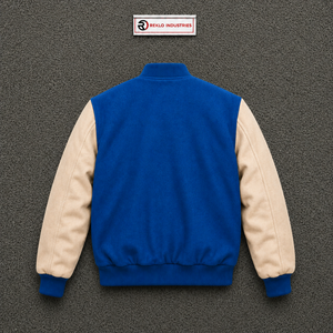 Chaqueta universitaria de lana azul real personalizada con mangas blancas crema para hombre, chaqueta bomber de béisbol Letterman premium al por mayor, clásica - Product Image 6