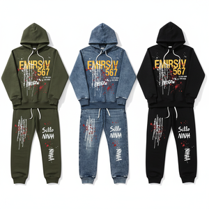 Ensemble de survêtement unisexe EMIRSIV bleu à capuche, respirant, épais, manches longues, imprimé, taille élastique, style streetwear, en coton, pour adulte, été - Product Image 3