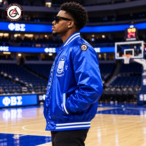 เสื้อแจ็คเก็ตบอมเบอร์ผ้าซาตินไหมสำหรับผู้ชาย คอตั้ง ปักลาย Winter Phi Beta Sigma Fraternity - Product Image 3