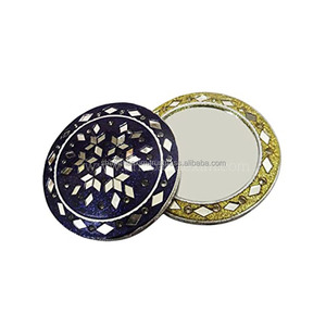 Miroir de poche compact décoratif indien en laque scintillante avec perles et pierres, miroir de retouche pratique pour les voyages, pour femmes - Product Image 2