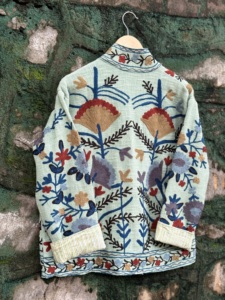 Mint Floral <b>Velvet</b> Woven Sujani Cotton <b>Jacket</b> <b>Women</b> Handmade Embroidery Ethnic Boho Heart Print Autumn Winter - Product Image 2