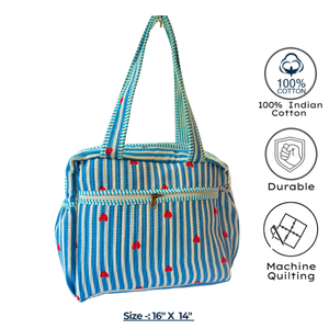 Jaipur Block Print Maternity <b>Bag</b> Cotton Quilted Baby Changing Tote Durable Elegant Sustainable Bottle Pocket Travel Organizer - Product Image 3