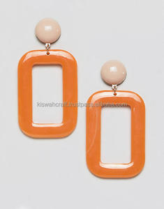 Pendientes de resina de joyería de moda de diseño americano, forma de rectángulo de aro grande, pendiente de joyería multicolor Vintage a las mejores tarifas - Product Image 4