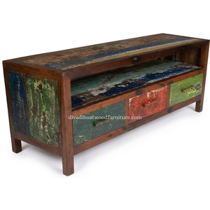 Sustainable Reclaimed Boat Wood TV <b>Cabinet</b> 3 Drawer Inside Model With Wood Handle Solid Wood <b>Rustic</b> Recycled Timber For Stand TV - Product Image 4