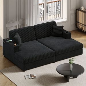Divano letto componibile oversize in velluto a coste da 220 cm con due porte USB, due portabicchieri e due tasche portaoggetti - Product Image 6