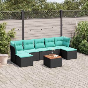 Juego de sofás de patio de ratán sintético negro de 8 piezas con cojines, sofás de jardín - Product Image 1