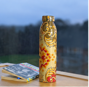 Artisanal Traditional Flower Printed Copper Water Bottle Eco Friendly <b>Drinkware</b> for Daily Use Kitchen Picnic Sports Travel Gift - Product Image 1