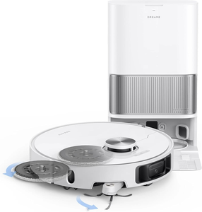 White Robotic <b>Vacuum</b> and Water Bottle Base Station Floor Cleaning <b>Robot</b> with Dust Collection for Home Use - Product Image 1