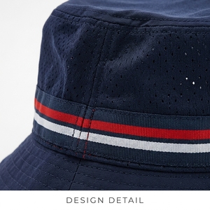 Unisex <b>Navy</b> Bucket <b>Hat</b> With Red White Stripe Mesh Fabric Casual Spring Summer Adult Wear - Product Image 6