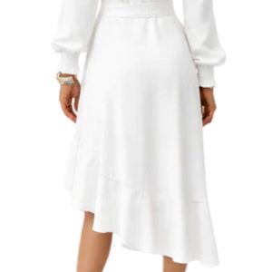 Vestido Blanco Cruzado para Mujer, Manga Larga, Cuello en V, Elegante, Midi, Formal, para Iglesia, Eventos, Clásico y Estilizado - Product Image 6