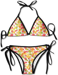 REDEX SPORTS Conjunto de Bikini de 2 Piezas para Mujer, Traje de Baño Triangular con Estampado Floral/de Frutas, Logotipo Personalizado, Spandex/Poliéster Sólido - Product Image 2