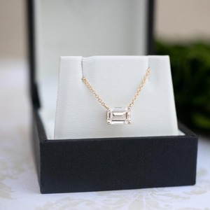 Emerald Cut Lab Grown Diamond Solitaire <b>Pendant</b> 14k <b>Solid</b> <b>Gold</b> Bridal Necklace Minimalist Engagement Anniversary Jewelry - Product Image 1
