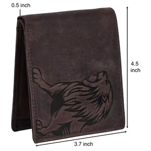 Cartera de Cuero Genuino Personalizada para Hombre, Diseño de León Grabado, Cierre Plegable, Estilo Corto, Uso Diario, Carteras Vintage con Estampado Animal - Product Image 2