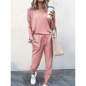 Women's Two Piece Breathable Lightweight Tracksuit Casual Summer V Neck Short Sleeve Tops Drawstring <b>Jogger</b> Pants Lounge Outfit - Product Image 4