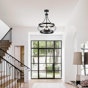 Wholesale Industrial Orb Chandelier Bulk Matte Black Hoop Pendant Light Factory Price <b>Retro</b> Candle Hanging Lamp - Product Image 3