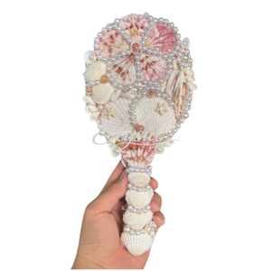 Natural Seashell Handheld Makeup Mirror Handmade Coastal Vanity Mirror Beach Wedding <b>Gift</b> Vietnam Crafts - Product Image 2