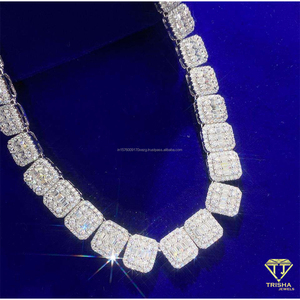 Collar de diamantes cultivados en laboratorio de lujo, cadena de eslabones cuadrados de plata de ley 925 para mujer, proveedores de joyería y moda al por mayor - Product Image 2