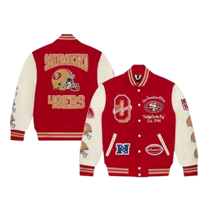 Red <b>White</b> Football Inspired Varsity <b>Jacket</b> Chenille Patch Wool Leather Letterman <b>Jacket</b> - Product Image 2