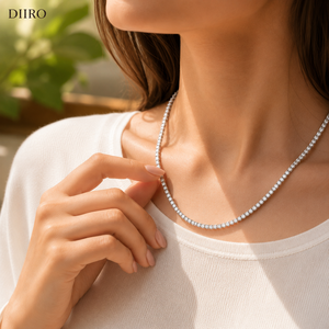 Elegant Moissanite Tennis <b>Necklace</b> Round Brilliant Cut Diamond Channel <b>Set</b> 925 <b>Silver</b> Women's Engagement Jewelry - Product Image 5