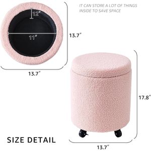 "Home Office Comfort Teddy Velvet Rolling <b>Stool</b> <b>Ottoman</b> Footrest with Wheels" - Product Image 3