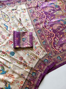 ผ้าไหมซาตินย้อมสีด้วยมือสุดหรู พร้อมพัลลูและขอบผ้าที่สวยงาม - Product Image 3