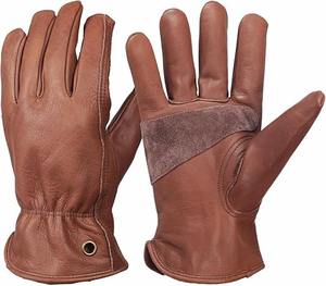 Guantes de Trabajo de Cuero Genuino de Vaca de Primera Calidad para Hombre, Color Marrón, con Refuerzo de Gamuza en la Palma para Mayor Agarre - Product Image 1