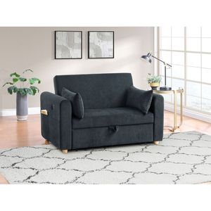 Divano letto trasformabile Marielle 55"W in velluto a coste nero con porte USB, tasche porta riviste e cuscini - Product Image 3