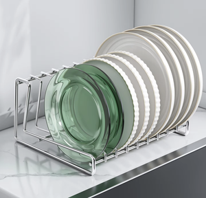 Escurridor de Platos Plegable y Apilable de Acero Inoxidable, Estante de Almacenamiento para Gabinete de Cocina con Bandeja de Drenaje y Organizador de Cajones - Product Image 1
