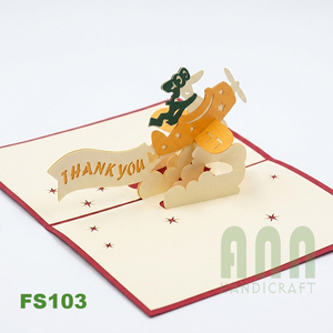 การ์ดอวยพรแบบป๊อปอัพ 3 มิติ พิมพ์ลายตามสั่ง ANN HANDICRAFT FS103 รูปเครื่องบินกระดาษ พร้อมริบบิ้น สำหรับมิตรภาพ วันขอบคุณพระเจ้า ผลิตในเวียดนาม ตัดแบบไดคัท - Product Image 5