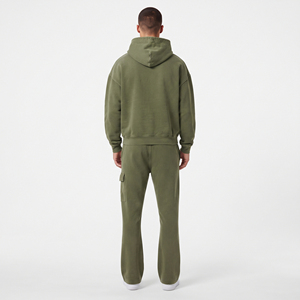 Conjunto Deportivo para Hombre, Sudadera con Capucha y Pantalones Deportivos 100% Algodón, Sudadera con Hombros Caídos y Pantalones Deportivos Rectos con Corte Acampanado, Conjunto de Dos Piezas - Product Image 2