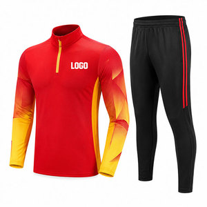 Conjunto de Chándal de Fútbol Unisex de Alta Calidad para Entrenamiento, con Logotipo Personalizado, Chaqueta y Pantalón de Fútbol Transpirables de Color Liso con Media Cremallera, Venta al por Mayor OEM - Product Image 1