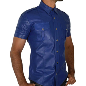 Mens Smooth Faux Leather <b>Shirt</b> Short Sleeve <b>Button</b> Closure Fashion Top for Relaxed Daily Dressing Casual Events and Modern Wear - Product Image 5