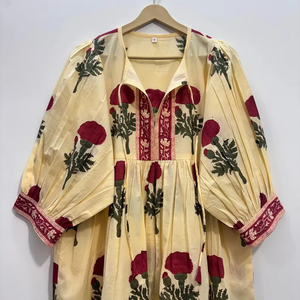 Vestido Casual Midi para Mujer, Tejido 100% Algodón, Liso, Manga Corta, Cintura Imperio, Estilo Babydoll, Cuello en V, Holgado, Funcional - Product Image 4