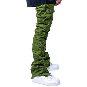 Jeans déchirés vert pour homme - Coupe slim, design patchwork, streetwear tendance, pantalon en denim décontracté - Product Image 3