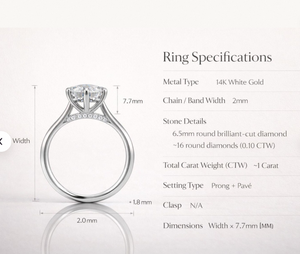 แหวนหมั้นเพชรทรงกลม 2 กะรัต แบบซ่อนรัศมี ขอบทอง 14K (รับรองโดย IGI) แหวนแต่งงาน ดีไซน์โดดเด่นและสง่างาม - Product Image 4