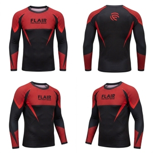 Flair Men's <b>Long</b> <b>Sleeve</b> <b>Compression</b> <b>Shirt</b> Black and Red O-Neck Knitted Polyester Quick Dry Sporty Fit - Product Image 6