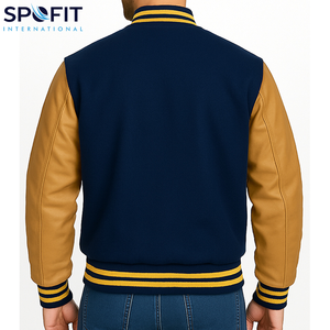 แจ็คเก็ตวาร์ซิตี้แบบกำหนดเองสำหรับผู้ชาย ตัวเสื้อทำจากผ้าขนสัตว์ แขนเสื้อทำจากหนัง PU แจ็คเก็ตเบสบอลขายส่ง เสื้อแจ็คเก็ตสตรีทแวร์สำหรับฤดูหนาว ปักโลโก้ได้ - Product Image 5