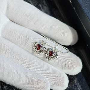 Red Garnet Gemstone Peace Shape <b>Gold</b> Plated 925 Sterling Silver Drop <b>Earrings</b> Handmade Jewelry Trendy Birthday Gift for Women - Product Image 2