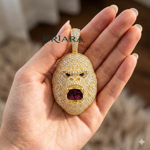 Pendentif Masque de Singe en Argent 925 Plaqué Or avec Diamant de Laboratoire et Incrustation de Rubis Style Hiphop Unisexe pour Usage Quotidien - Product Image 2