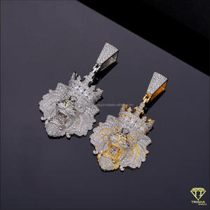 Exclusive Hip Hop <b>Crown</b> Animal Pendant with Fully Flooded Lab Grown Diamond Setting and <b>Silver</b> Finish - Product Image 3