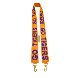 สายกระเป๋าสะพายข้างปักลายลูกปัดสีส้มม่วง Go Tigers พร้อมตัวล็อคทองคำ อุปกรณ์เสริมกระเป๋า ผู้ผลิต OEM - Product Image 6