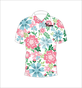 เสื้อโปโลลายดอกไม้สีชมพูสีฟ้า ลายดอกกุหลาบหลากสี แขนสั้น ลำลองสำหรับฤดูร้อน มุมมองด้านหน้าด้านหลัง - Product Image 4