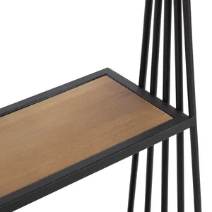 Étagère murale industrielle à 3 niveaux en métal noir avec cadre en bois, présentoir flottant pour salon, cuisine, bureau - Product Image 4