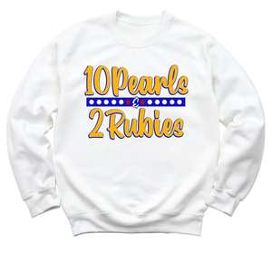 Sudadera con cuello redondo de 10 perlas y dos rubíes, color blanco, con letras griegas personalizadas, estilo casual, de manga larga, de forro polar - Product Image 1