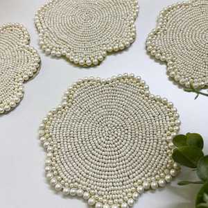 Handmade Beaded <b>Coasters</b> - Scalloped Light Cream <b>Drink</b> <b>Coasters</b>, Set of 6 - Product Image 3